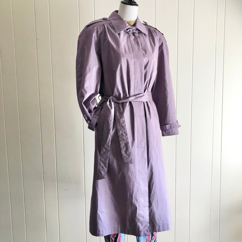 Vintage Glam Smokey Lavender Trench Coat Full Length Size 10